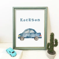watercolor personalized name car nursery boy canvas paintings poster prints wall art pictures for kids room interior home decor