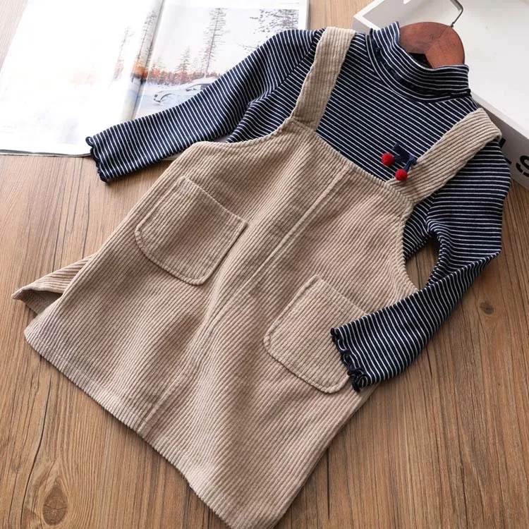 Осенне-зимний вельветовый сарафан для девочек свободное платье на бретелях