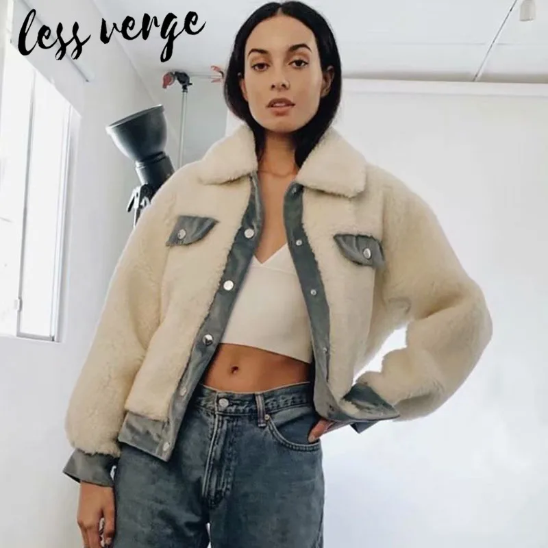 Lessverge повседневное осенне зимнее лоскутное пальто из искусственного меха