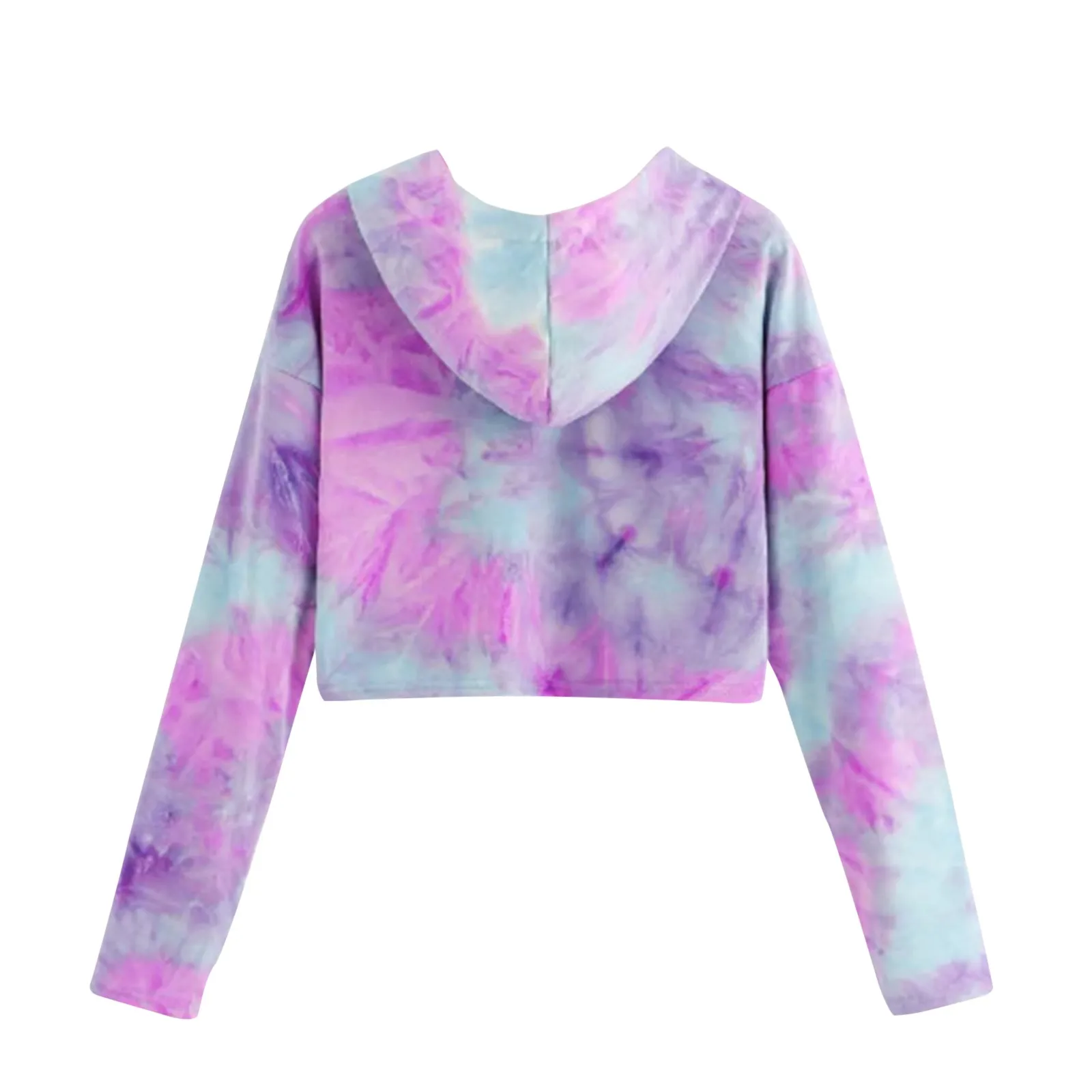 58# Women Crop Top Hoodie Korean Kawaii Hoodie Sweatshirt O-neck Colorful Long Sleeve Hoodie Drawstring Sweatershirt Sudadera