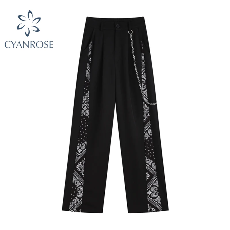 

Женские брюки с широкими штанинами, повседневные Прямые длинные брюки в стиле Харадзюку, в стиле панк, осень 2021