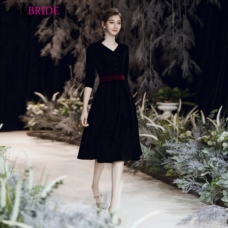 Черное простое и элегантное женское платье с коротким подъемом новинка 2020