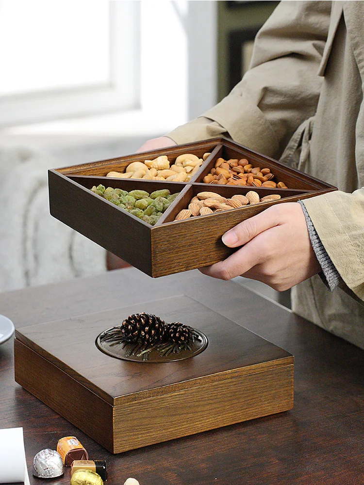 

New Year Candy Box Double-deck Melon Seed Disc A Living Room Dry Fruits Open Reel Tape Cover Woodiness Originality Household