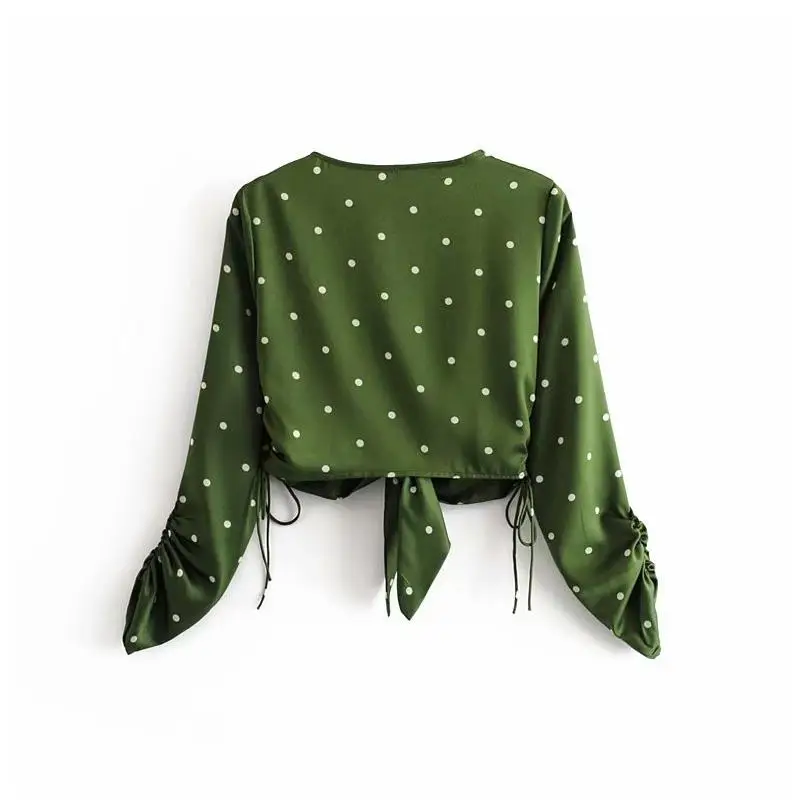 Шифоновая Блузка женские топы зеленая винтажная рубашка Элегантная блузка в