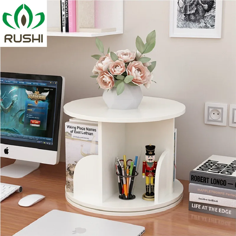 

Bookshelf Creative Simple 360 Rotate Desktop Bookcase Children Book Rack Home Furniture Office Storage Rack Wooden Display Shelf