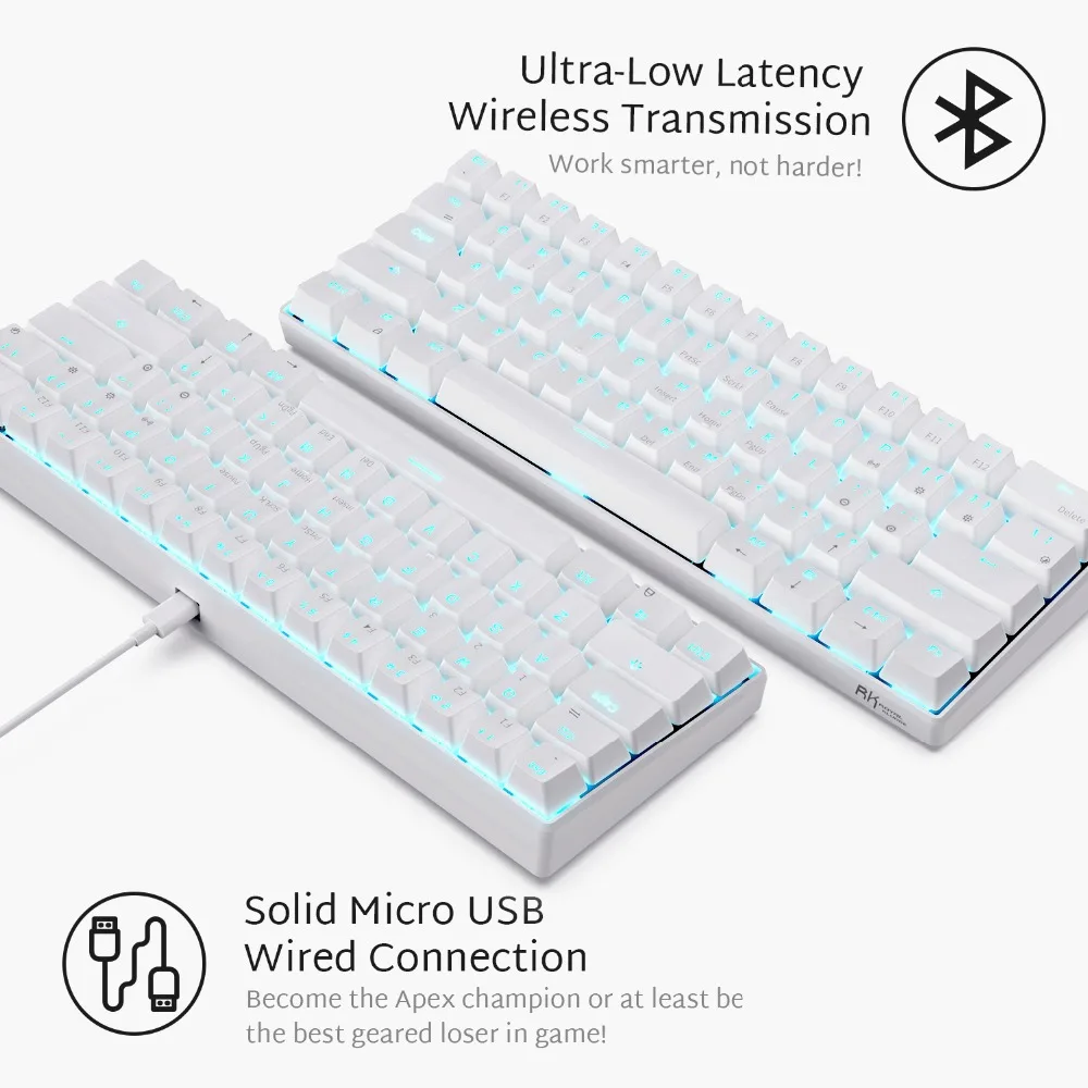 RK ROYAL KLUDGE RK61 Беспроводная Механическая игровая клавиатура 61 Ключ мультиустройство синий переключатель светодиодный аккумулятор с подсветкой