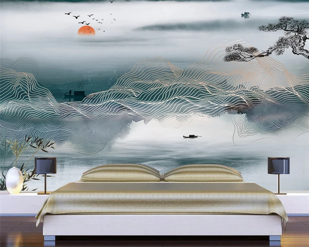 Обои beibehang на заказ новые китайские абстрактные золотые линии акварельные обои с