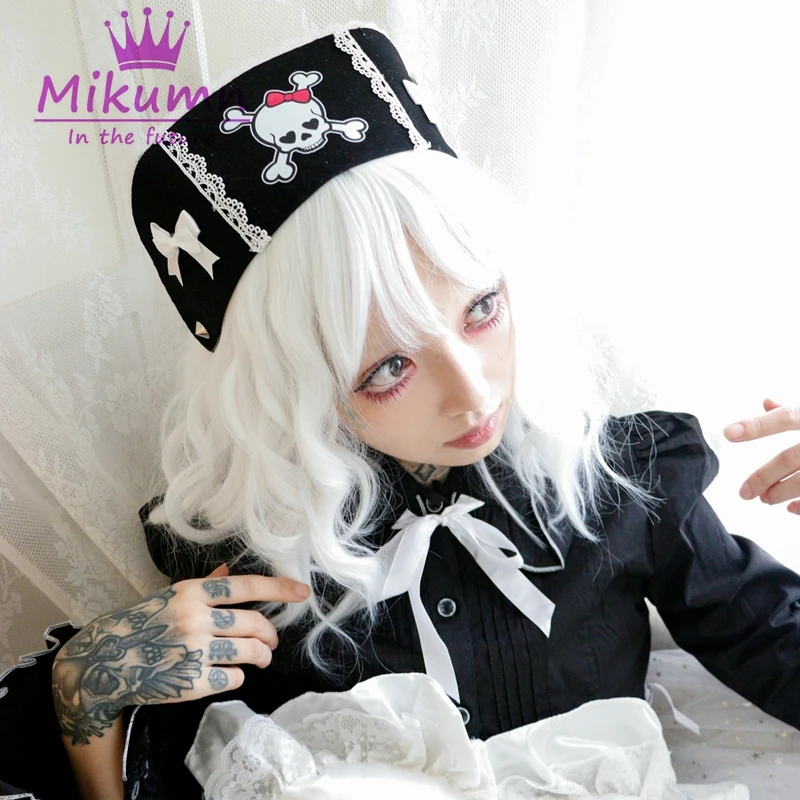 

Gothic Lolita Skull Print Lace Bow Cosplay Nurse Uniform Berets Hat