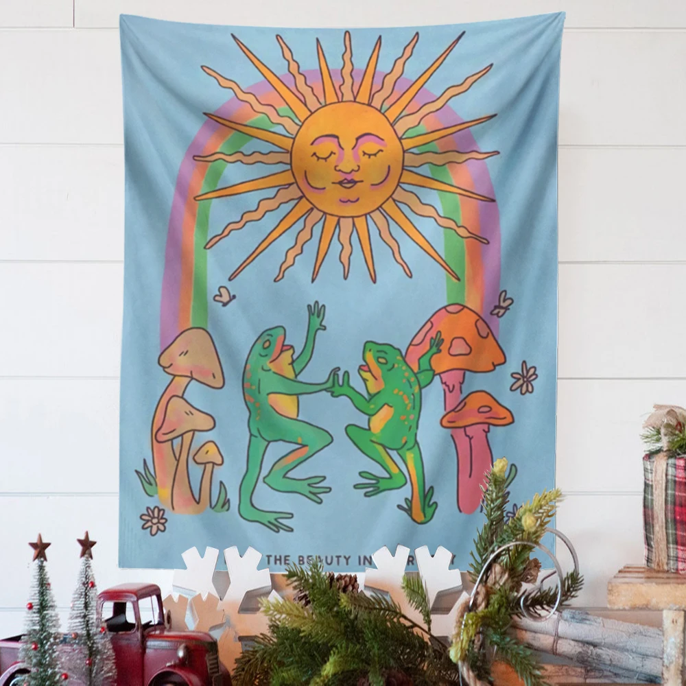 Гобелен настенный в стиле ретро гобелен с изображением солнца радуги лягушки