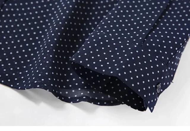 

Spring Autumn Women lace-up collar shirt Polka Dot soft ladies office blouse female elegant Long Sleeve Shirts top Dark Blue