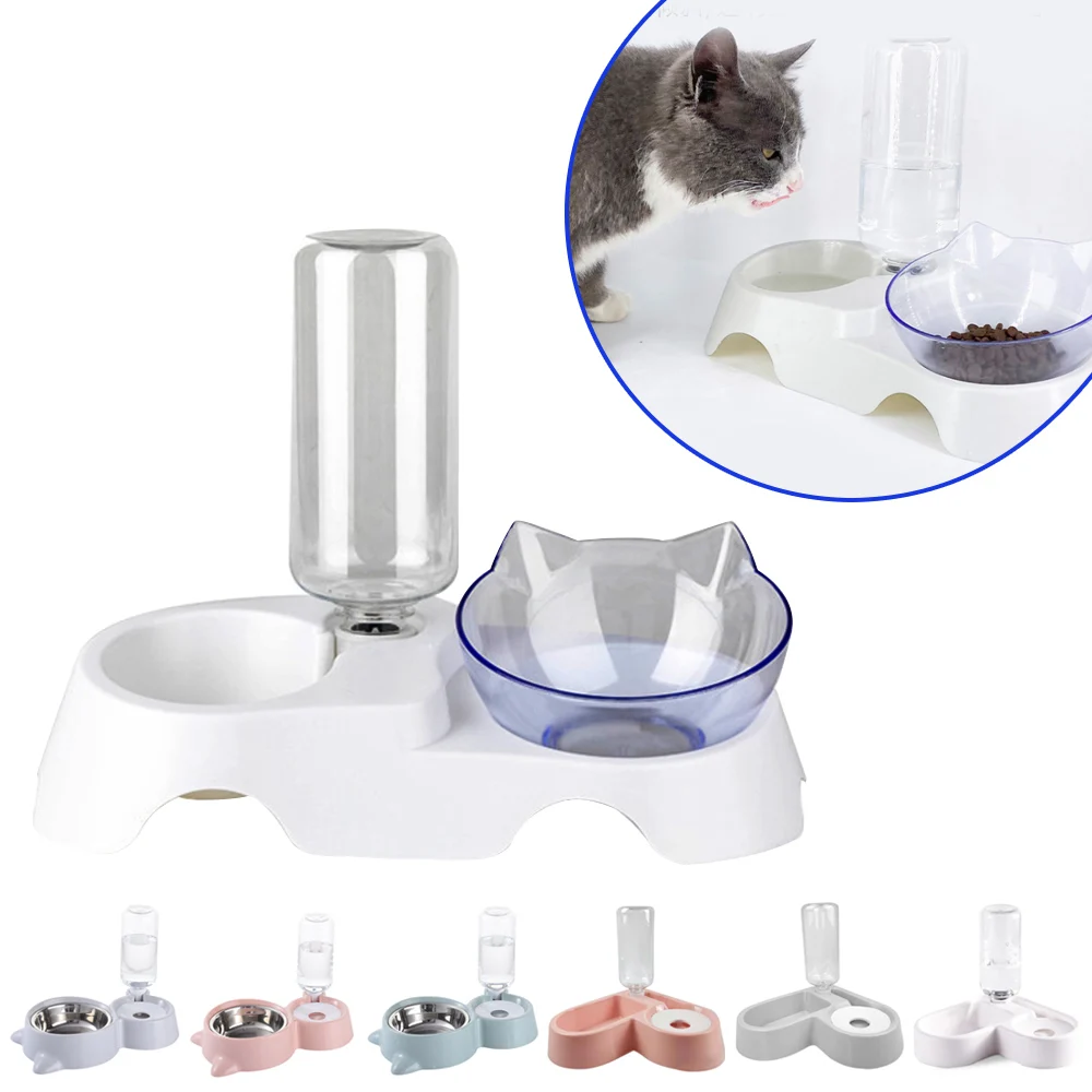 

Pet Bowl Automatic Feeder Dog Cat Food Bowl With Water Dispenser Neck Guard Against Tipping over pet supplies