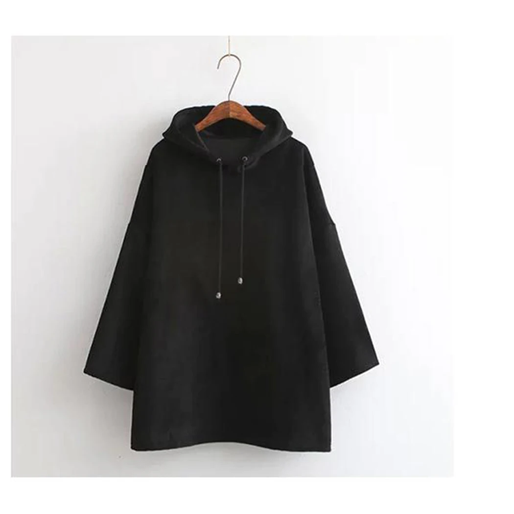 2019 Autumn Spring Plush Fleecy Cotton Hoodies Harajuku Midi Hooded Long Sleeve Loose Sweatshirt Oversize Pullovers Female Coat | Женская