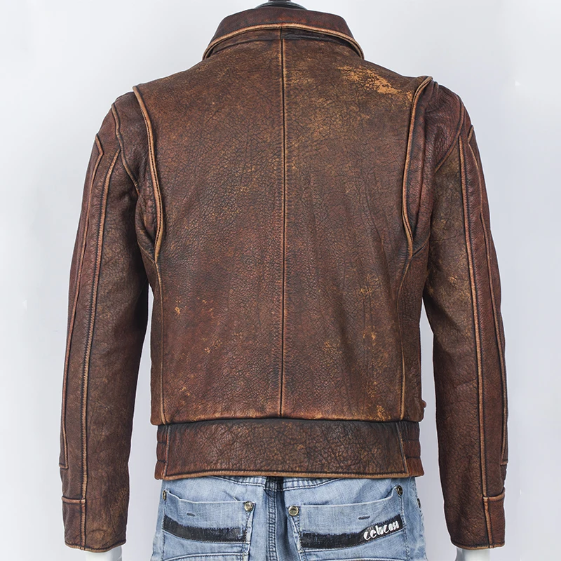

Men 2021 New Retro Vintage Brown Genuine Leather Jacket Fashion Soft Cow Slim fit Jackets Thick Cowhide Russia Winter Coats