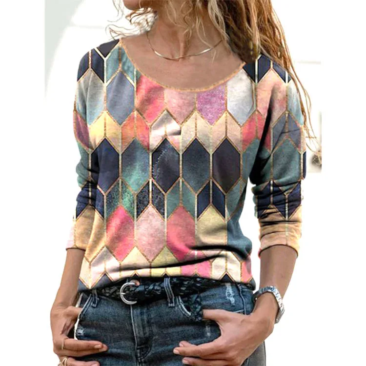 Spring New Women's Blouse Loose Plus Size S-5XL Print Women Shirt Fashion Casual Long Sleeve Blouses Tops Female Clothing 17964 | Женская