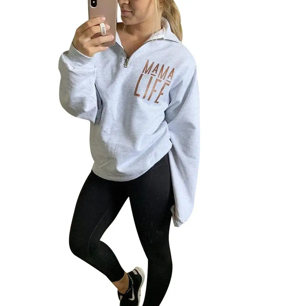 Женский Белый свитшот пуловер на молнии с длинным рукавом и надписью Life уличные
