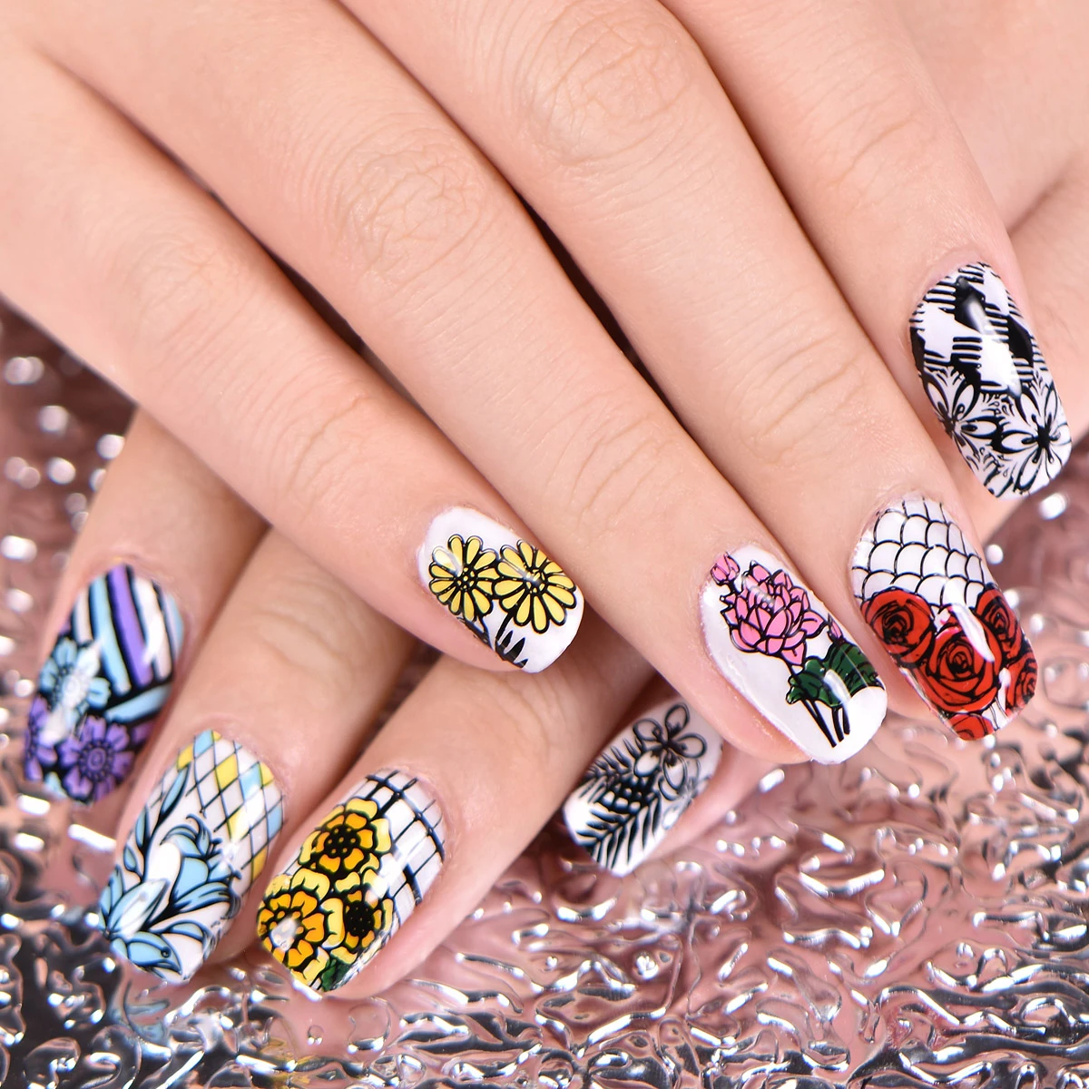 

BeautyBigBang 6*12cm Nail Stamping Plates Flower Grid Plaid Geometric Image Stamping For Nails Stencil Template Art Stamper