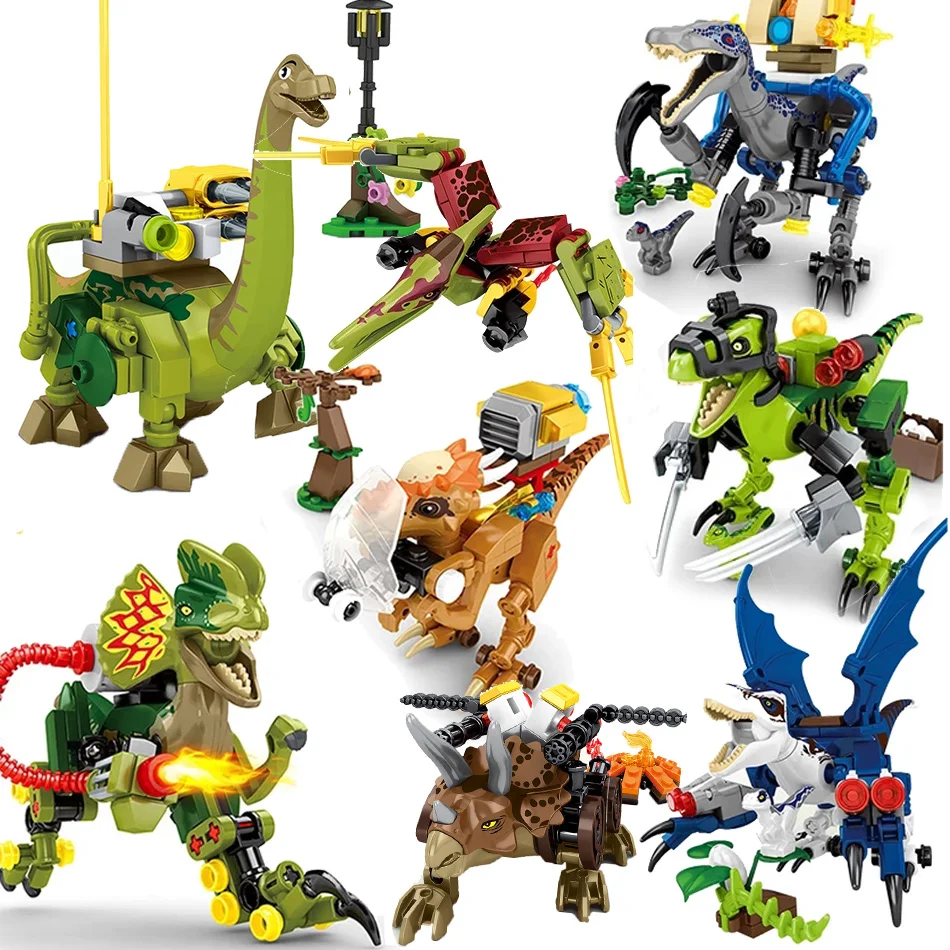 8Pcs/Set Dino Pterodactyl Velociraptor T-Rex Triceratops Building Blocks Jurassic Dinosaurs World 2 Bricks Toys For Children | Игрушки и