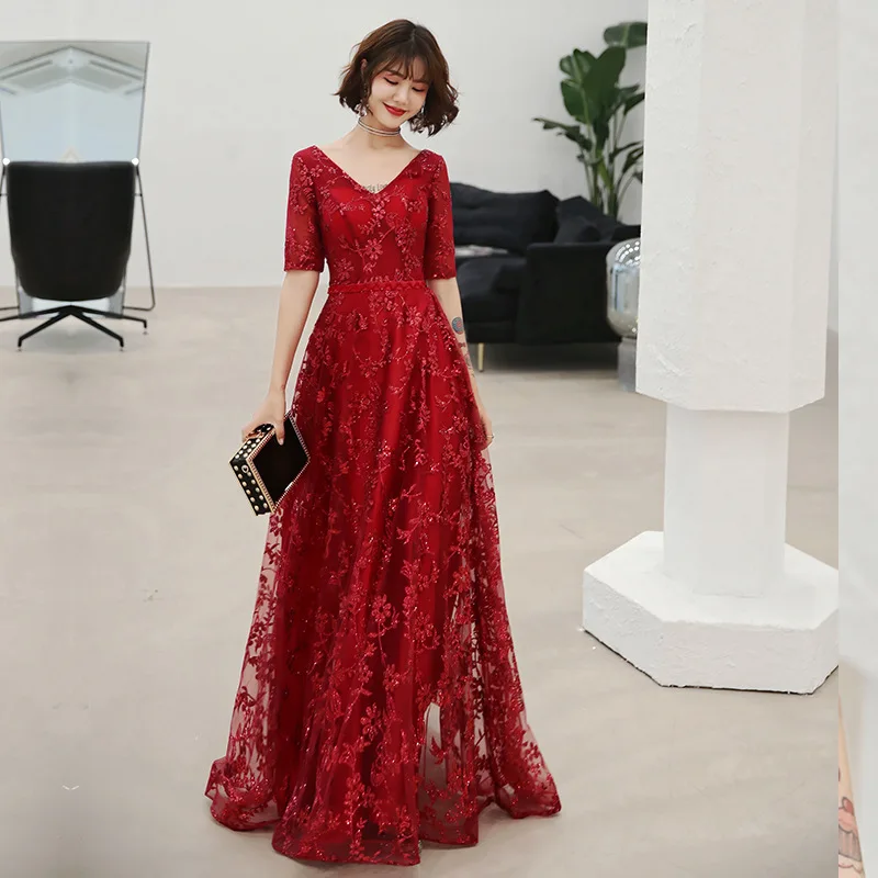 

V-Neck Sequins Chinese Female Oriental Cheongsam Vintage Evening Dress Celebrity Banquet Dresses Vestidos De Festa Oversize 3XL