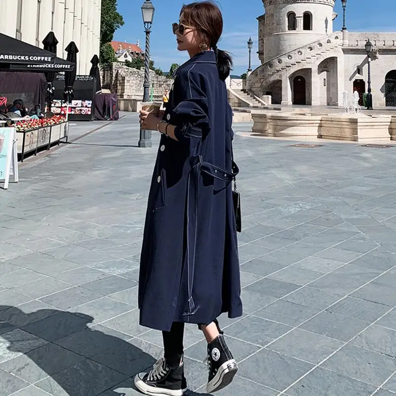 

2020 Autumn Winter Women New Double Breasted Mid-long Trench Coat Elegant Slim Belt Outwear Mujer Windbreaker Female Abrigos R40