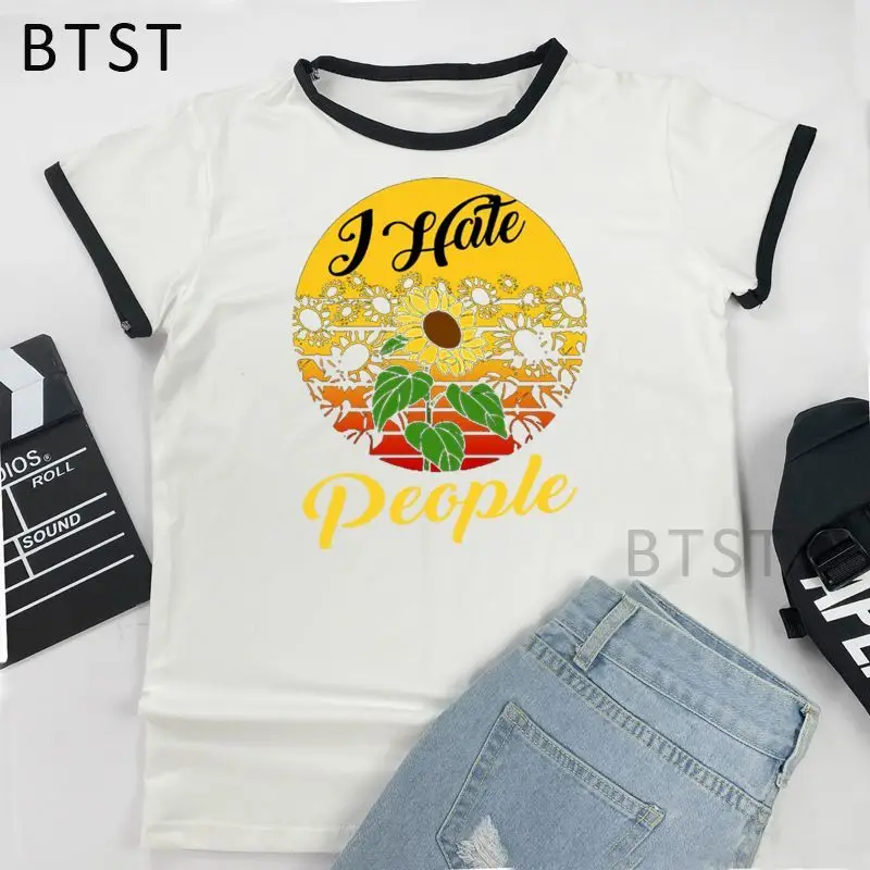 Я не хочу людей подсолнечника футболка Harajuk Топы И Футболки Для Женщин