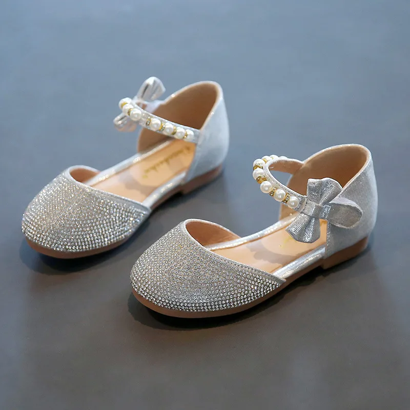 

Girls' Small Leather Shoes 2021 Summer Pearl Bow Kawayi Rhinestone Princess Shoes Soft Children Sandals baby toddler girl shoes