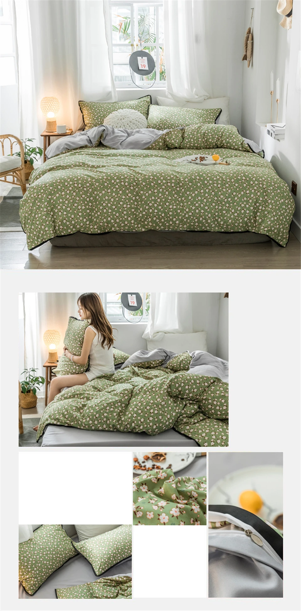 SlowDream Bedding Set Pastoral Style Flowers Bedspread Duvet Cover Set Flat Sheet For Adult Child Single Bed 1.0/1.2 Double