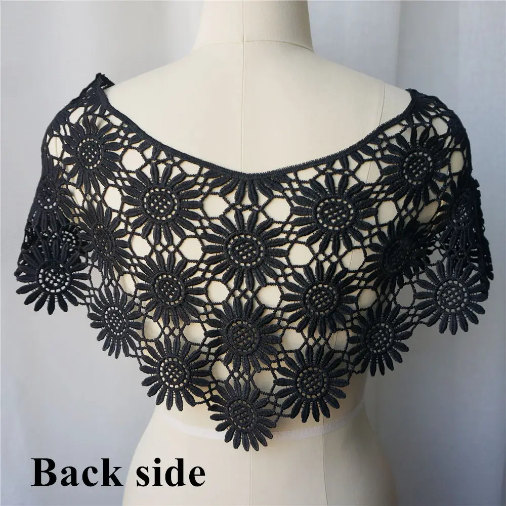Черная ткань воротник вышитый цветок полые аппликации пришить патч для платья