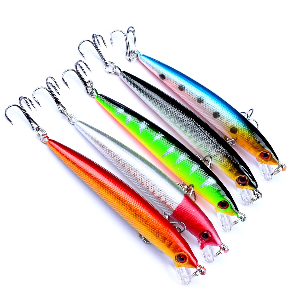 

PROBEROS 5pcs Fishing Lure Set 9cm 6g Hard Artificial Minnow Lures 5 Color Crankbait Fishing Baits #8 Treble hook dxm001