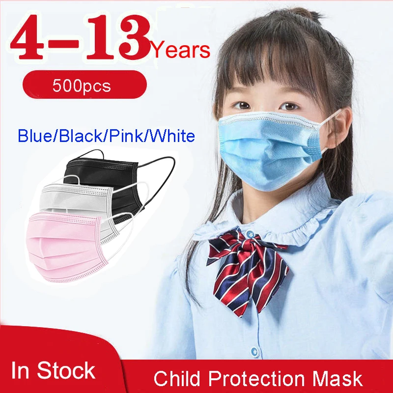 

500PCS Disposable Child Masks Kid Face Masks 3 Layer Disposable Non Woven Fabric Child Protection Masks Cadena Mascarillas