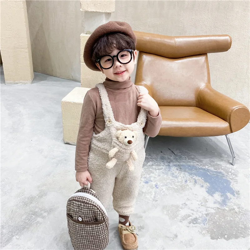 Зимние теплые комбинезоны для мальчиков и девочек с милым мультяшным медведем