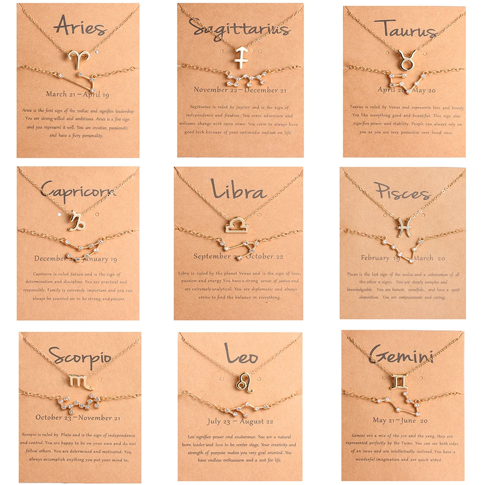 

EN Новинка 12 Звездное зодиакальное созвездие ожерелье Набор браслетов милый кулон с кристаллом цепочка браслет ювелирный набор подарок на д...