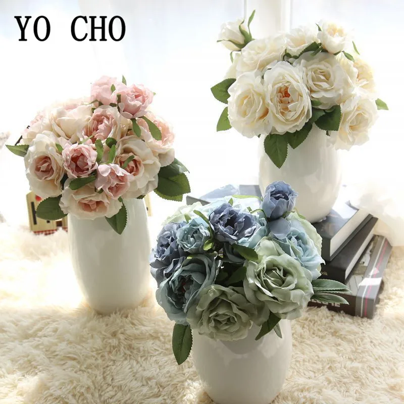 

Autumn 7 Heads/Bouquet Small Bud Roses Artificial Flower Silk Rose Bouquet Flores DIY Wedding Home Desk Vase Decor Flowers Roses