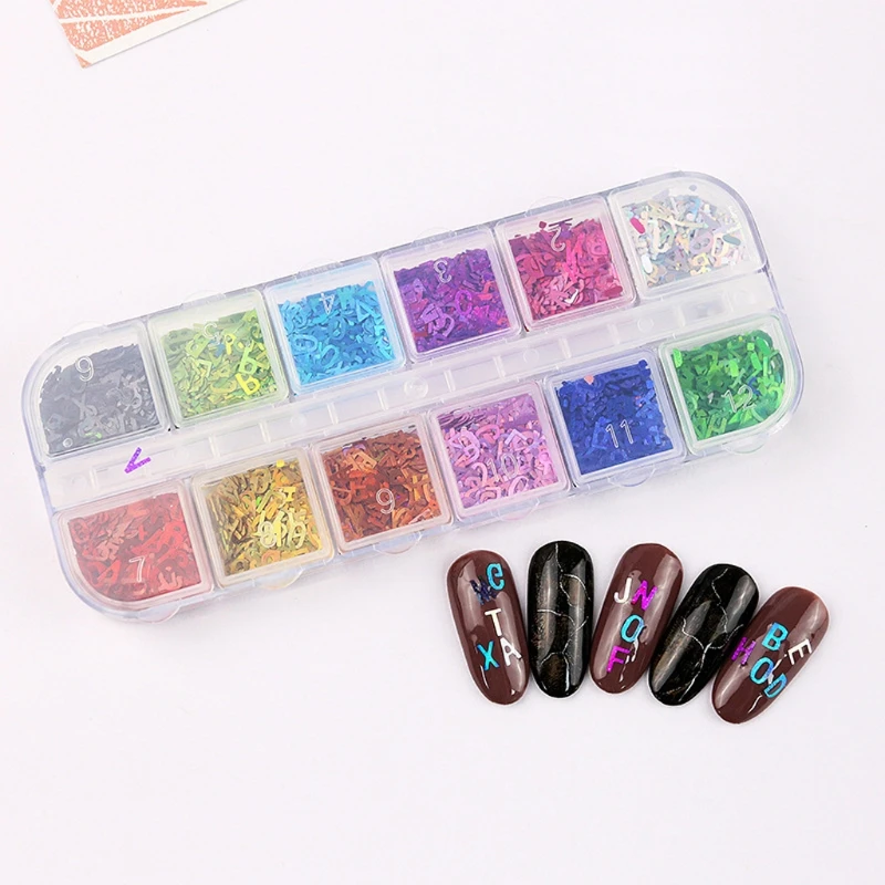 

12 Colors Alphabet Holographic Laser- 26 English Letters Mixed Chunky Glitter Epoxy Resin Festival Chunky Letters Sequin