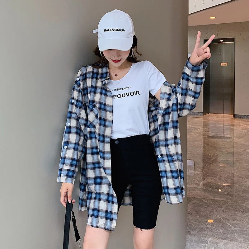 COIGARSAM Повседневная рубашка в клетку женские топы весна длинный рукав шифон