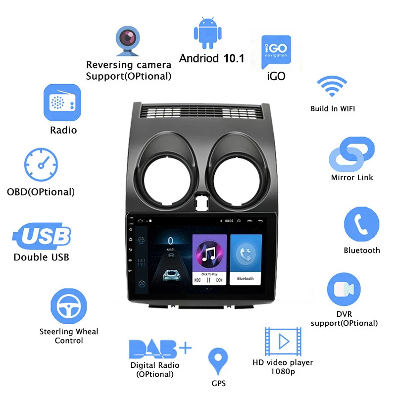9-дюймовый 2 Din Android 11 2+32 ГБ автомобильная радиостанция с GPS-навигацией и Wi-Fi для Nissan Qashqai 2006-2013.