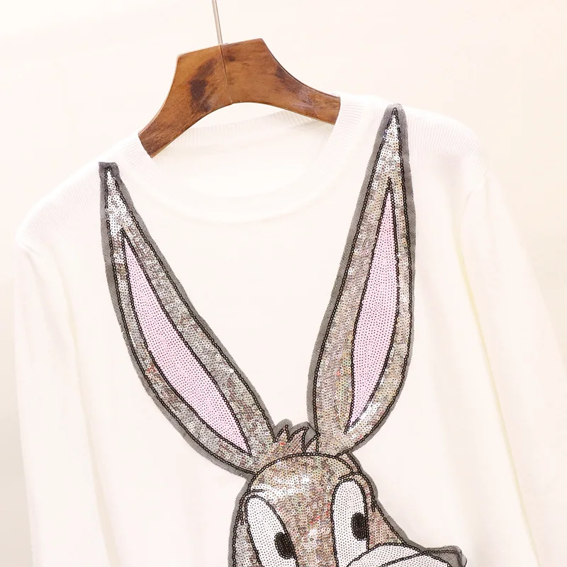 

Amolapha Women 3D Cartoon Sequined Knitted Sweaters Tops Knitting Cartoon Pullovers Jumpers