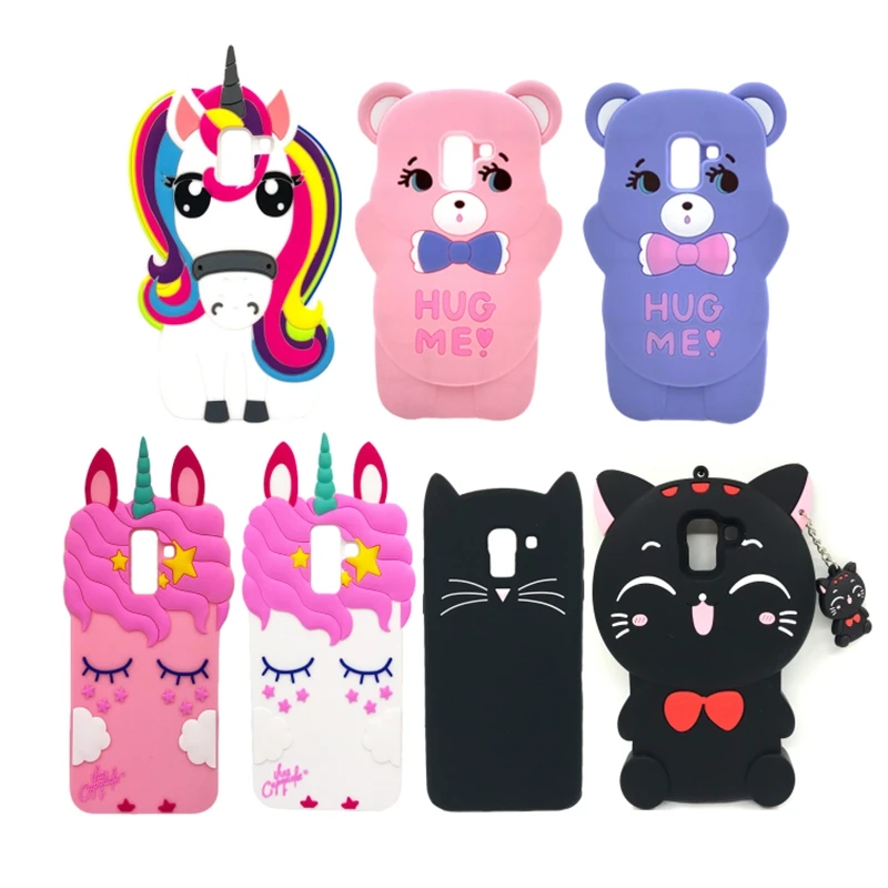 

Cute Soft Silicone Case For Samsung Galaxy J4 J6 J8 2018 Protective Phone Cases 3D Unicorn Bear Cat Ears Cartoon Back Cover