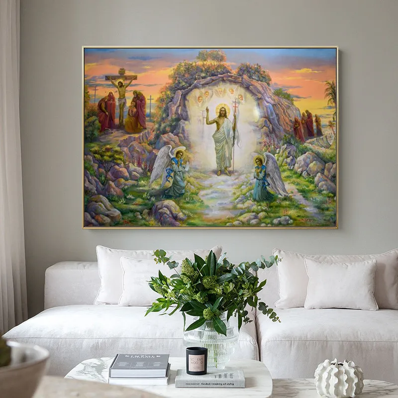 

Resurrection of Jesus Christ Religion Posters and Prints Classical Canvas Painting on Wall Art Pictures for Church Decoration