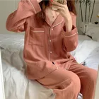 Кардиган + брюки, комплект из двух предметов, Корейская хлопковая марлевая Пижама, Женская осенне-зимняя одежда для сна, костюм, женская пижама в стиле Ins