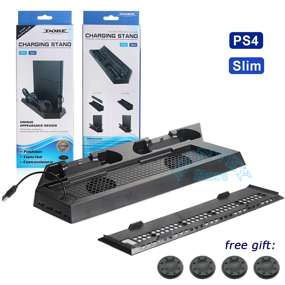 Многофункциональная вертикальная охлаждающая подставка с двойной док-станцией для зарядки геймпадов для Sony PS4 / Slim.