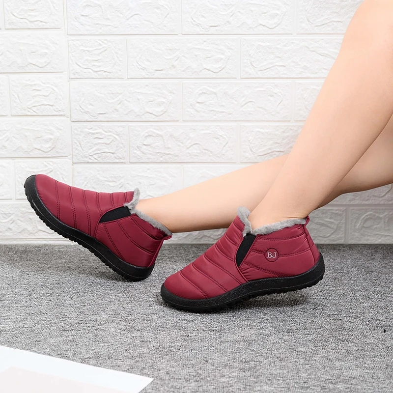 Женские Водонепроницаемые ботинки на плоской подошве Теплые ботильоны