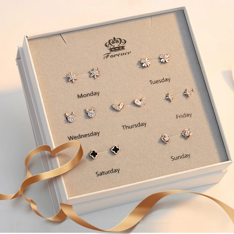 Одна неделя серьги розовое золото 2020 новые модные простые высокого качества |