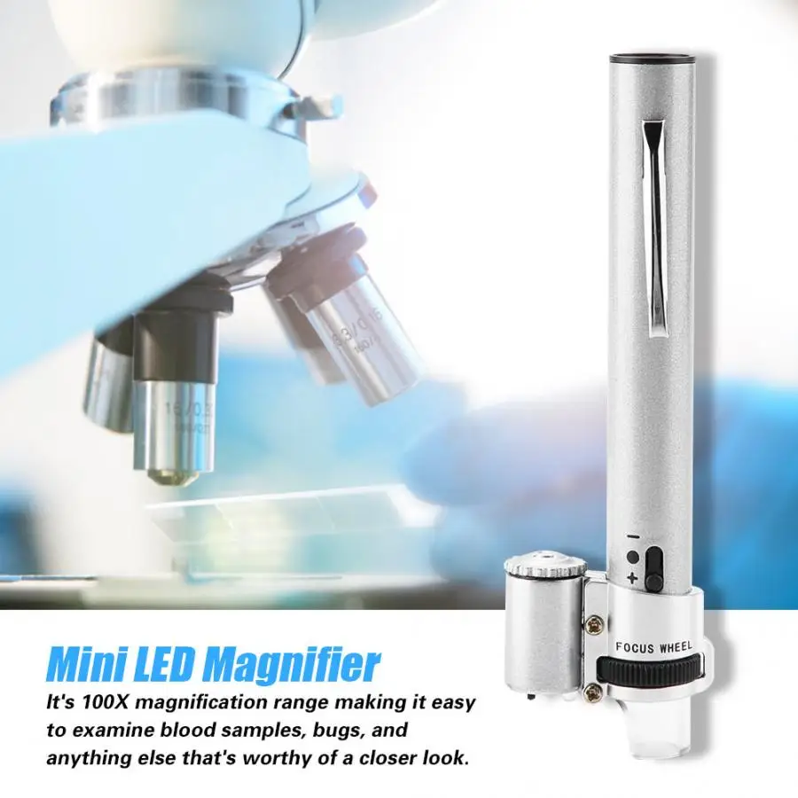 100X Mini microscope LED Magnifier Microscope Jewelers Loupe Magnifying Glass+Pouch usb | Инструменты