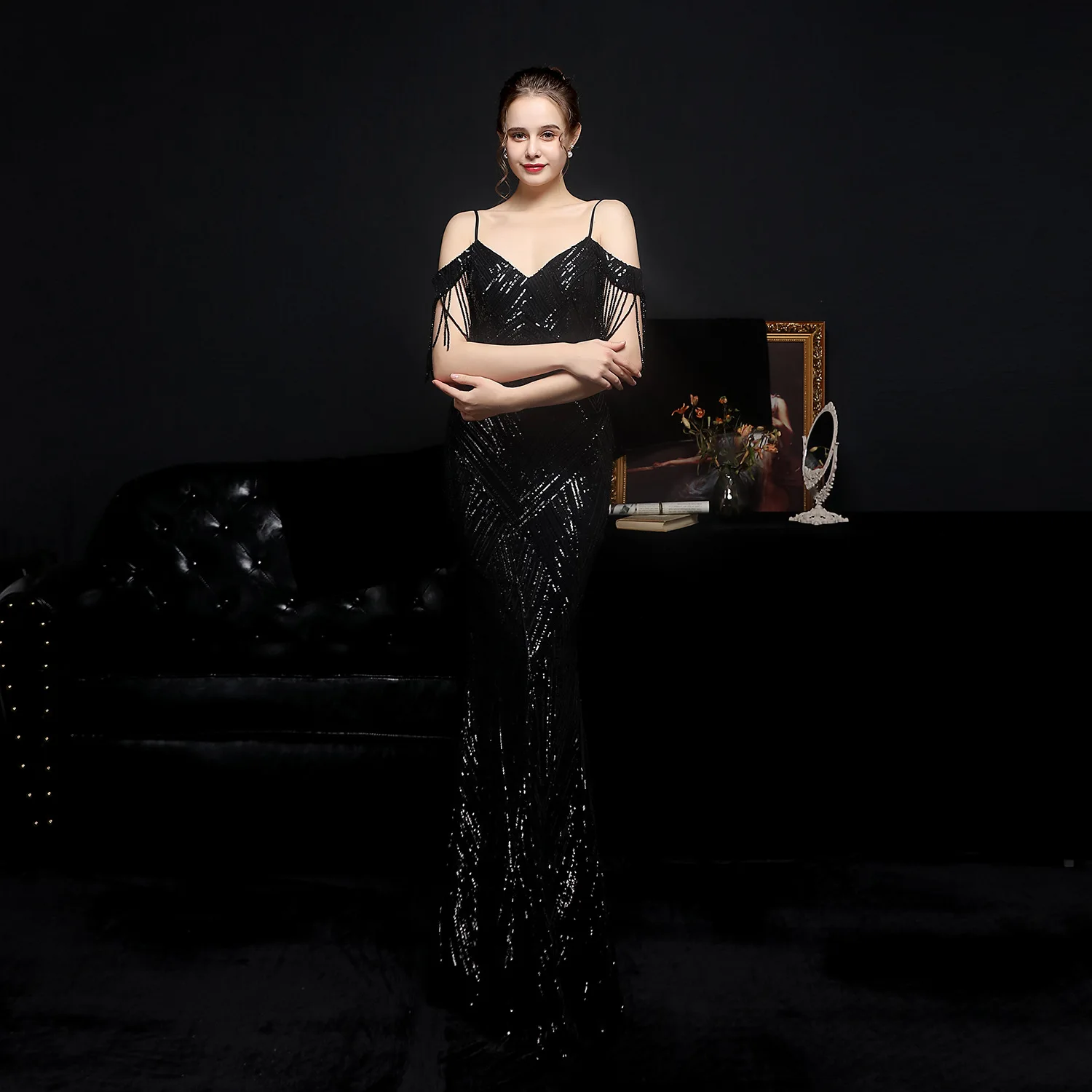 

Zaraing dress 2021 Party sexy dress long skirt shoulder high-end design party evening dress trafaluc zaras Slim fishtail skirt