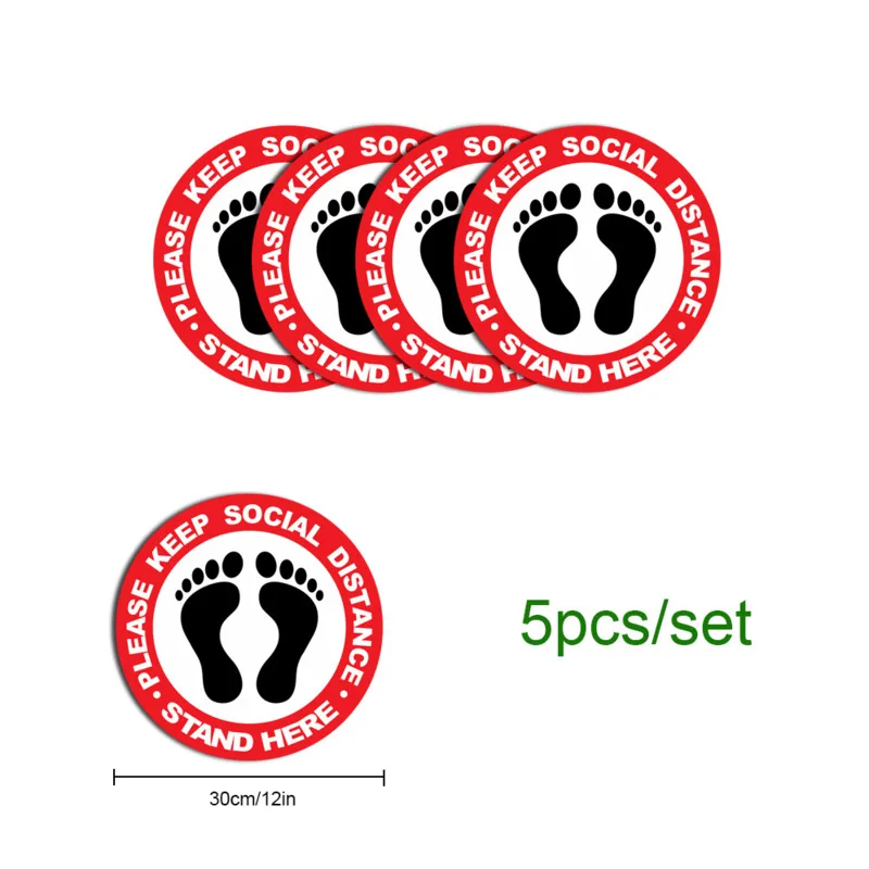 

Wall Stickers Warning Sign Pattern PVC Removable Self-Adhesive Stickers Public Place Sign Spacing Warning Floor Sticker 5PCS