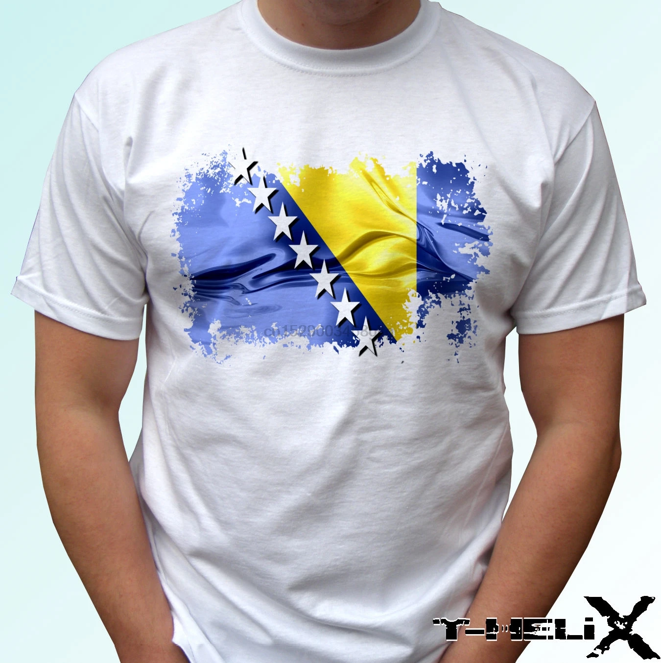 Модный Топ качество футболки Для мужчин с круглым вырезом Боснии флаг