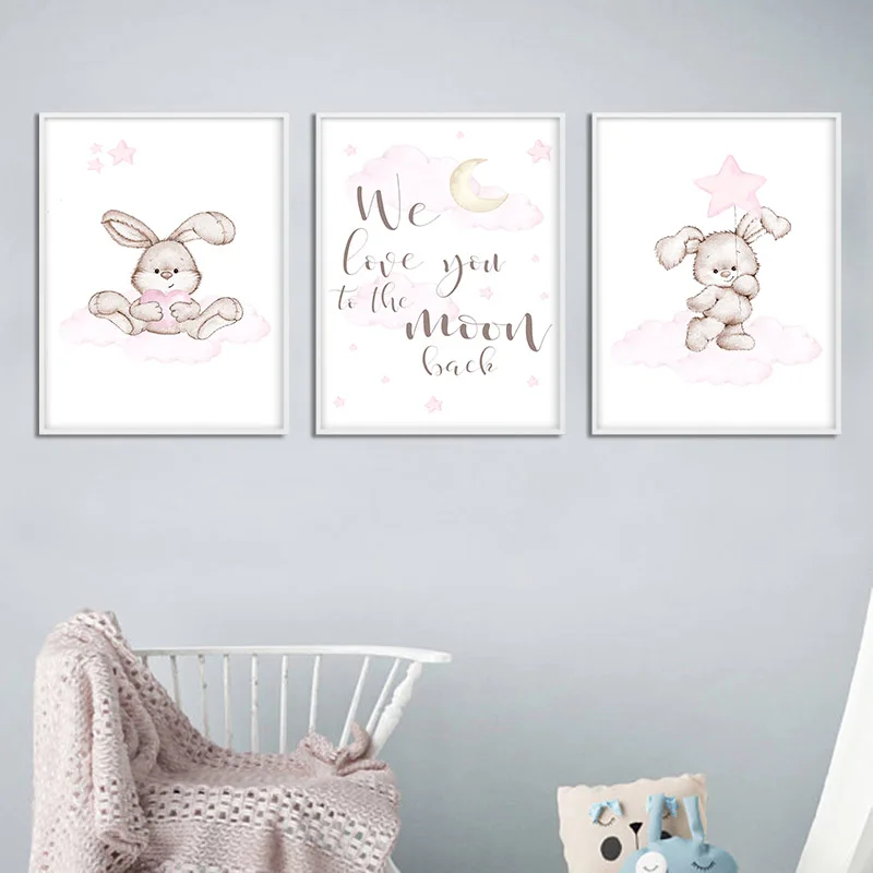 Милый кролик облако животное ребенок плакат для детской кавычки холст настенное