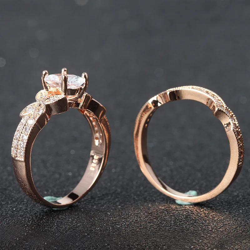 Женское кольцо с бриллиантом Anillo 14K розовое золото круглый белый топаз 14K|Кольца