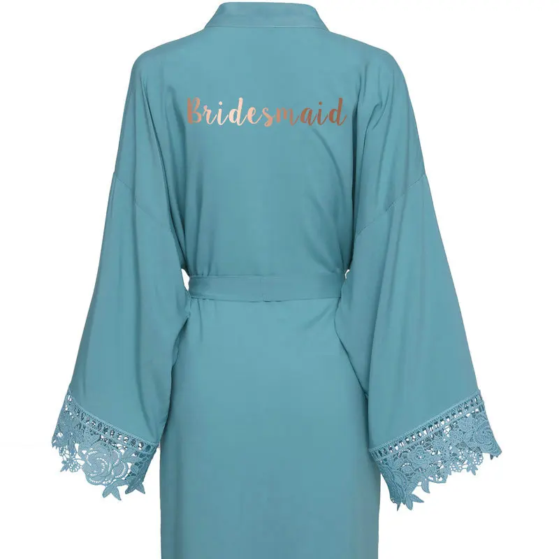 dusty G Bridesmaid YUXINBRIDAL пыльный зеленый однотонный хлопковый Халат кимоно с кружевной отделкой женский свадебный халат белый халат для сна - Цвет: dusty G Bridesmaid