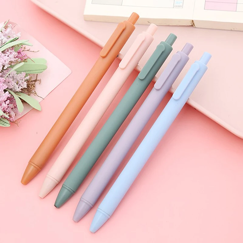 

10pcs Simple Macaroon Colour Push-action Pen Student Exam Bullet-tip Neutral Pen Office Push-action Black Water Pen